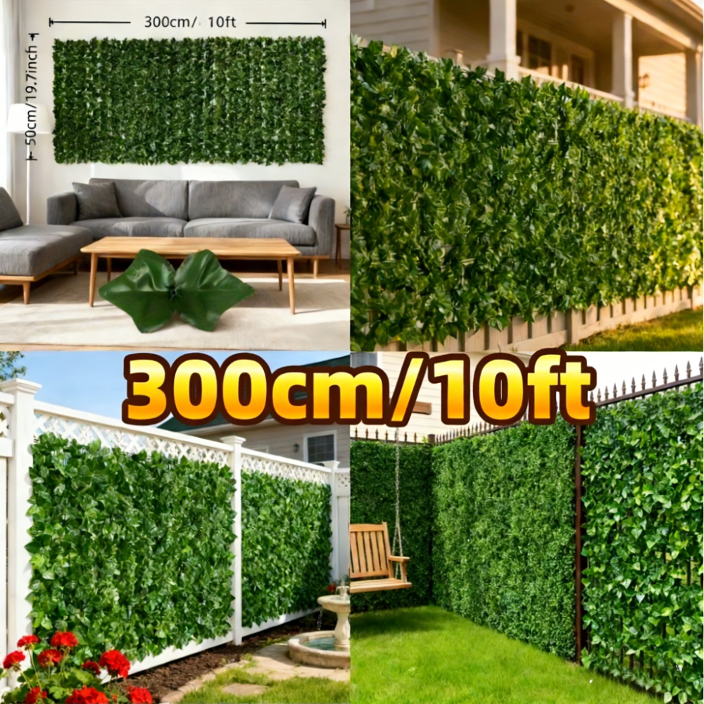 TEMU Tall Artificial Ivy Privacy Fence Panel 10ft, Realistic Fake Greenery Screen For Balcony Patio , Outdoor Durable Leaf Hedge Privacy Decor