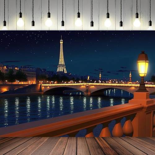 1pc parisian banner backdrop starry sky pont iii bridge design polyester fabric home decor for living room bedroom parties 39x59 51 18x59 70 8x90 5 inch party decoration paris vibrant print quality