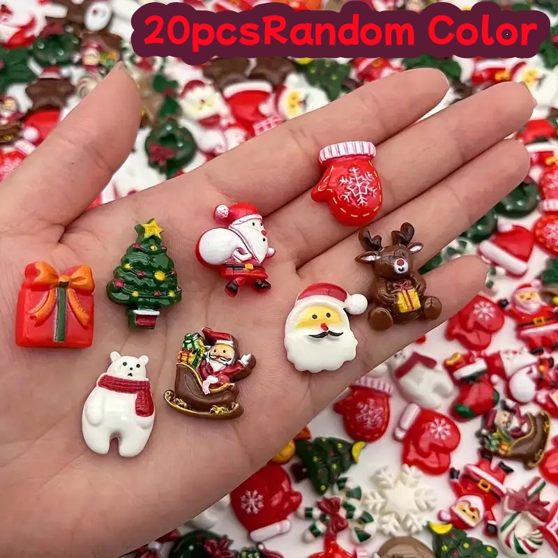 TEMU 2d Flat, 20pcs Random Color Holiday Theme Flat Back Pendants 2d Style Mixed Jewelry Set For Diy Handcrafts Snowman Reindeer Seasonal Ornaments
