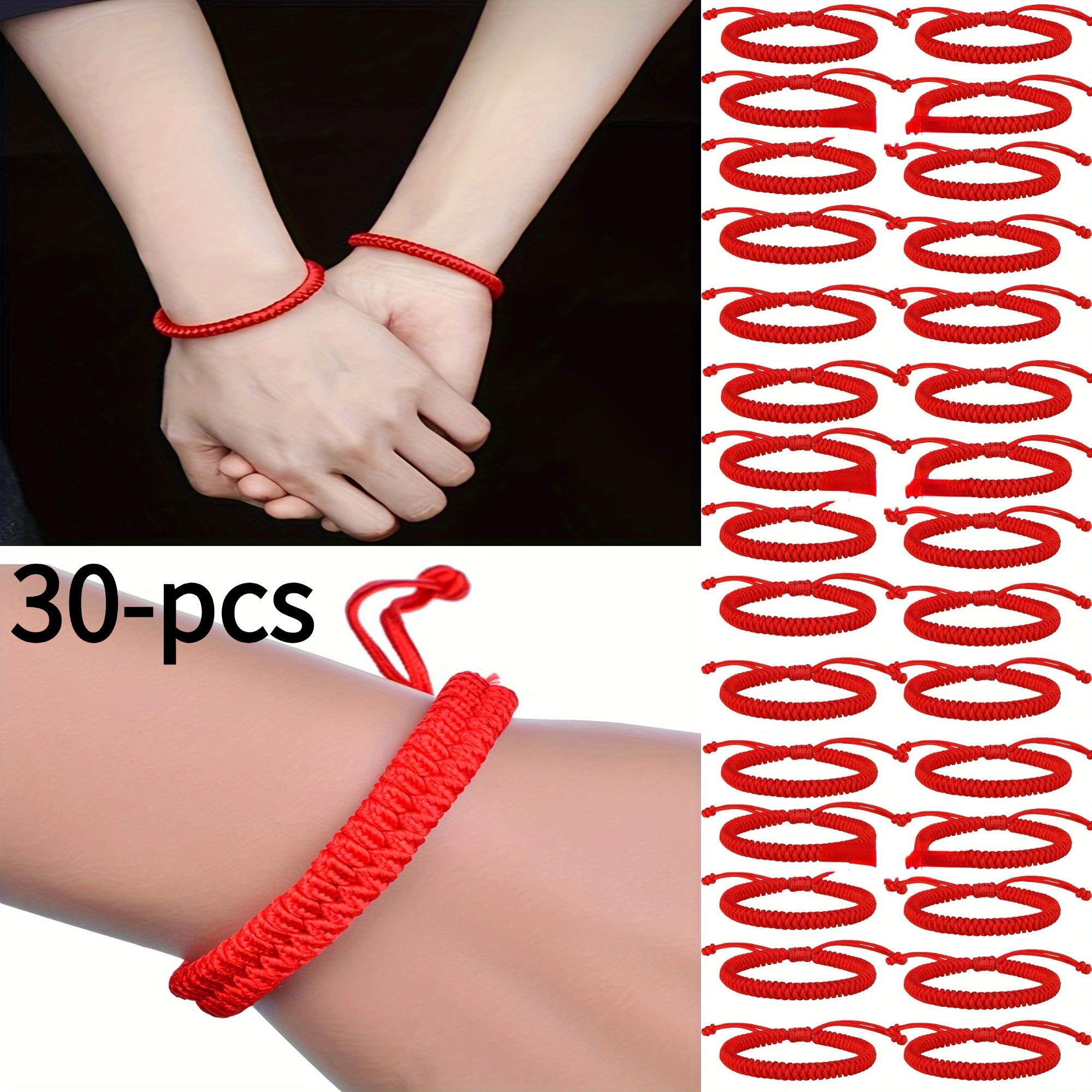 TEMU Set Of 30 Red Handcrafted Vintage String Rope Bracelets, Perfect For A Bohemian Valentine's Day Gift. Adjustable Red String Bracelet Chains