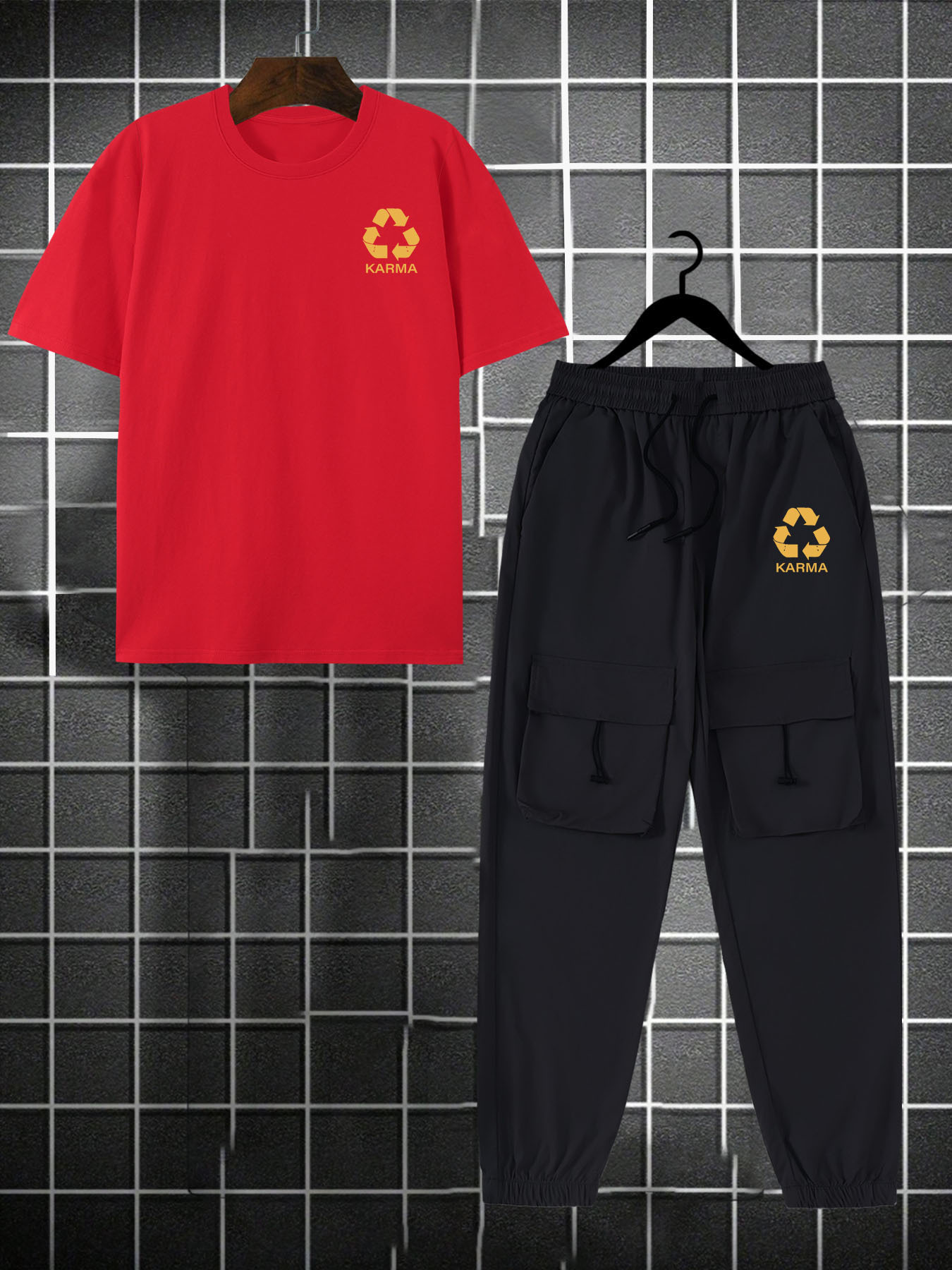 for KARMA Printed Men's Casual Trendy Tracksuit with Top and Comfortable Work Pants