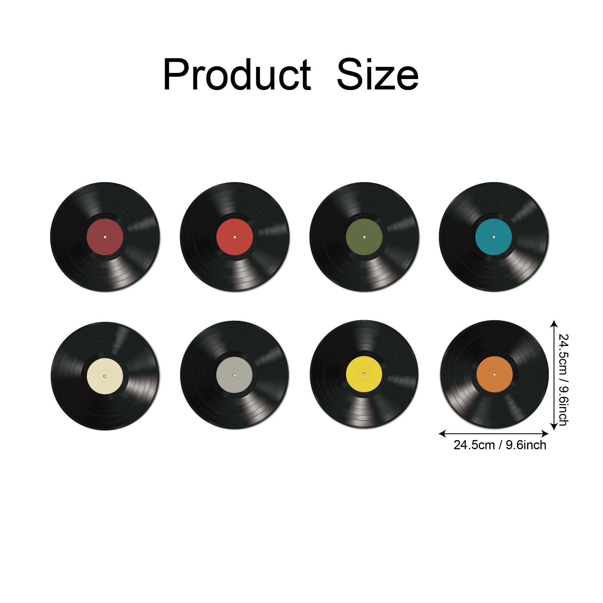 Image of 8pcs/16pcs Pack Record Wall Stickers - Self-adhesive Waterproof , 9.6" Round Decor For Bedroom, Living Room, Entryway - Reusable Vinyl Stickers With Musical Notes & Patterns, Bedroom Decoration
