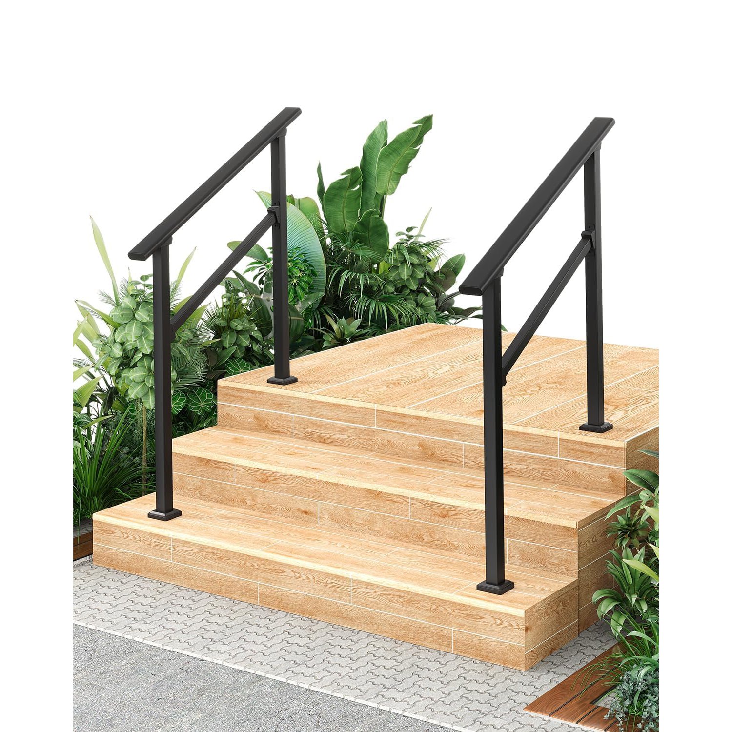 Image of Aluminum Handrails 2-pack, Outdoor Indoor Stair Railings With Non-slip Grip For Porch Deck Concrete Steps, Safety Gloves Included