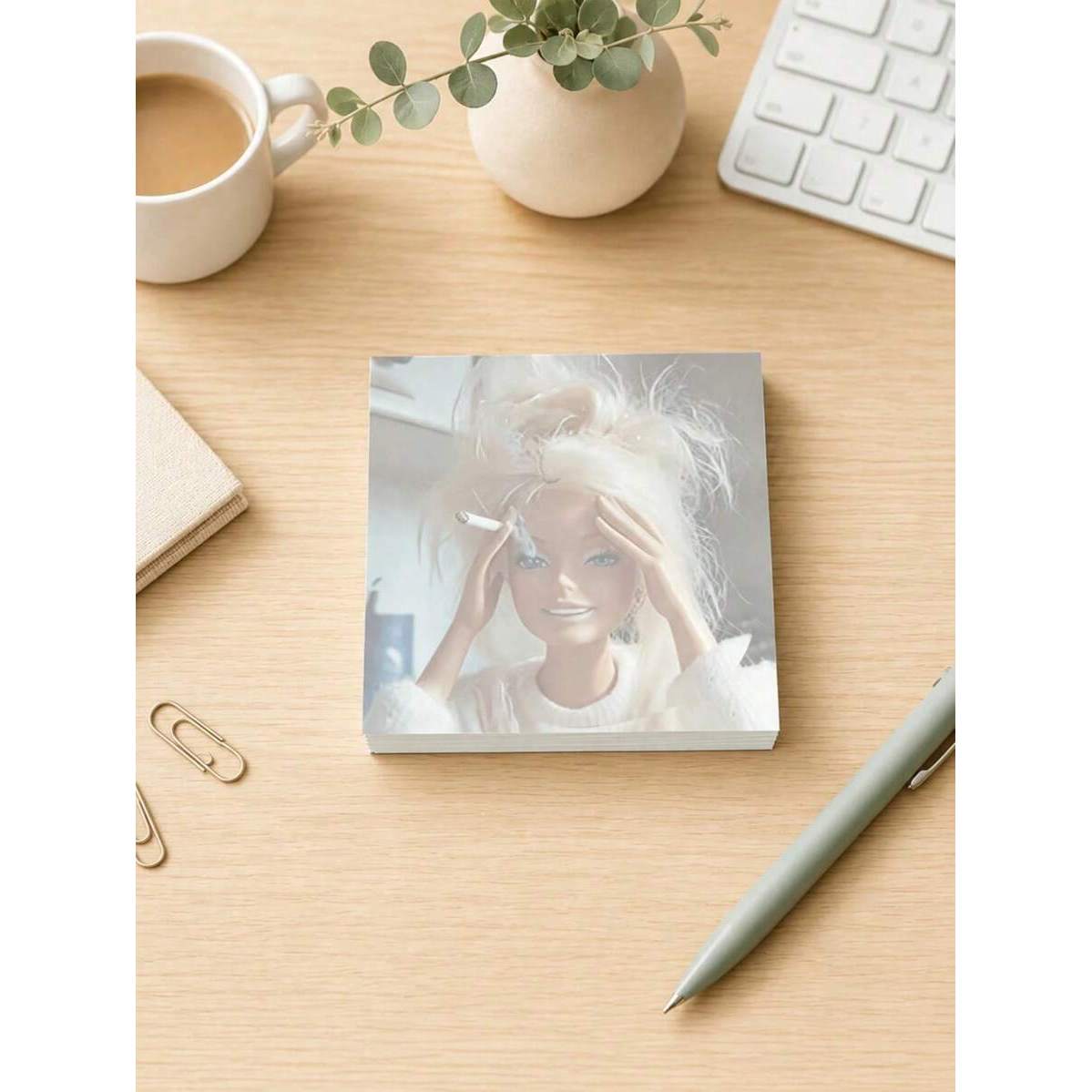 TEMU 1pc Funny And Cute Face Doll Memo Pad, Fashionable Square Sticky Notes, Humorous Office Desk Decor, Workplace Message Book, Aesthetic Stationery