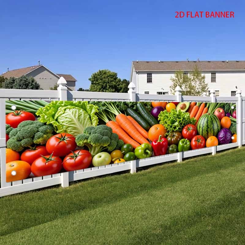 TEMU Bannière 2D Plate, 2D Plate - 2D Plate, 2D Plate - 2D Plate 1pc : Bannière de Fête d'Été pour Clôture, Motif de Légumes et de Fruits (Style