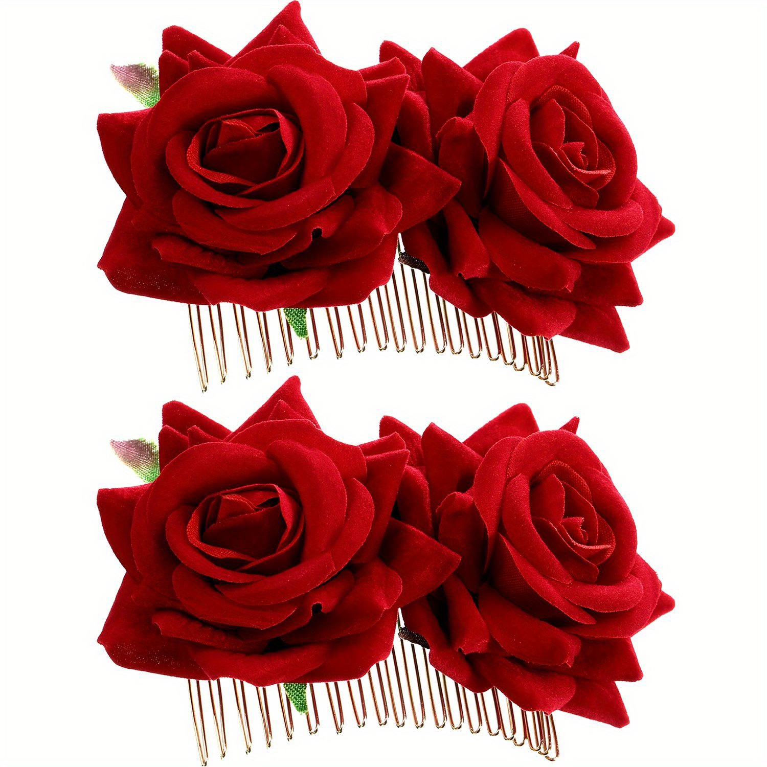Conjunto de 2 piezas de Horquillas para el Cabello con Flores Rosas para Mujer, Peinetas Laterales de Rosa Estilo Flamenco, Accesorios Mexicano para el Día de los Muertos y Bodas