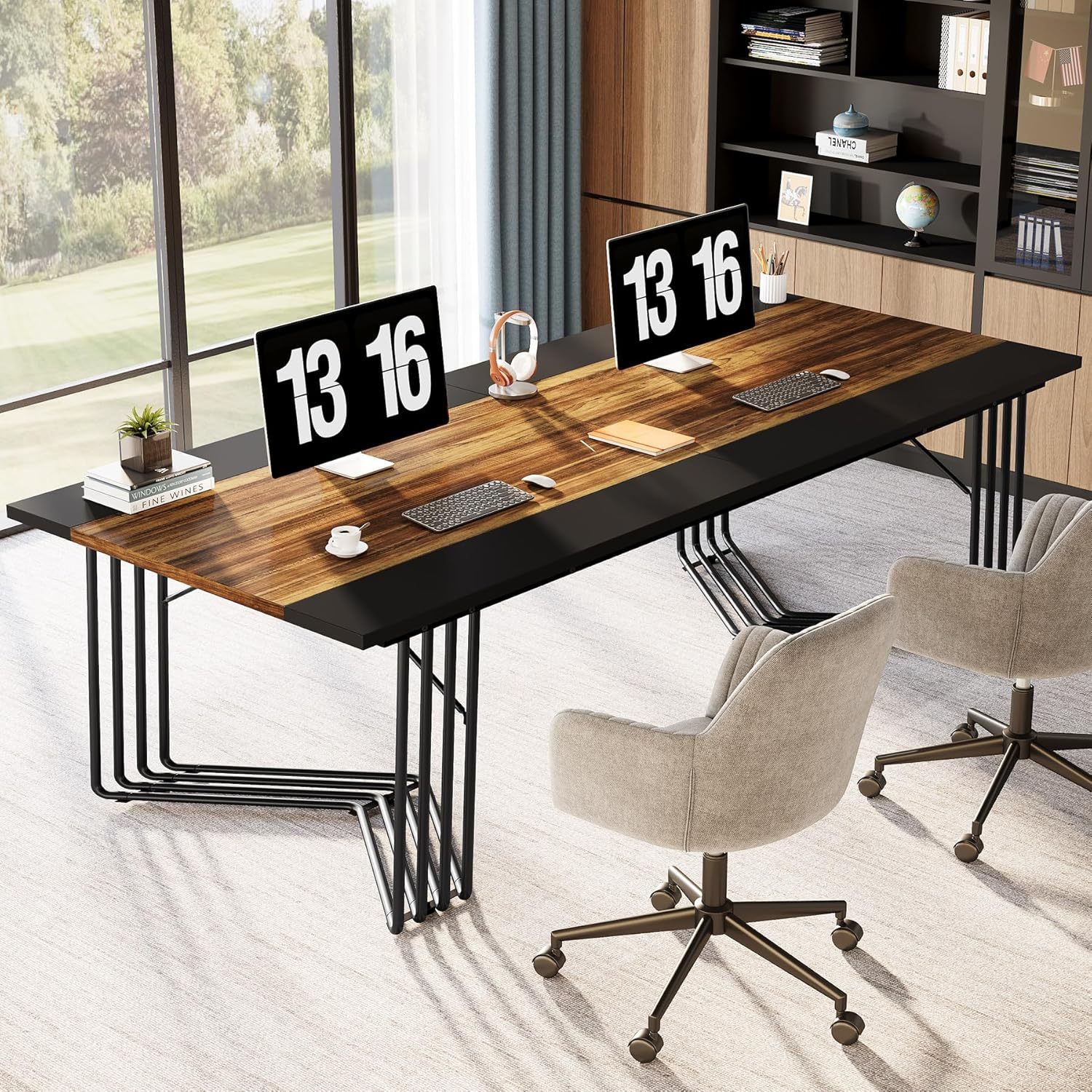 78.74 - Inch Spacious Dining Table For 8 - 10, Wood-made Family With Geometric Metal Legs, Contemporary Dining Table For Home Dinners, Suitable For Dining Area, Storage Containers