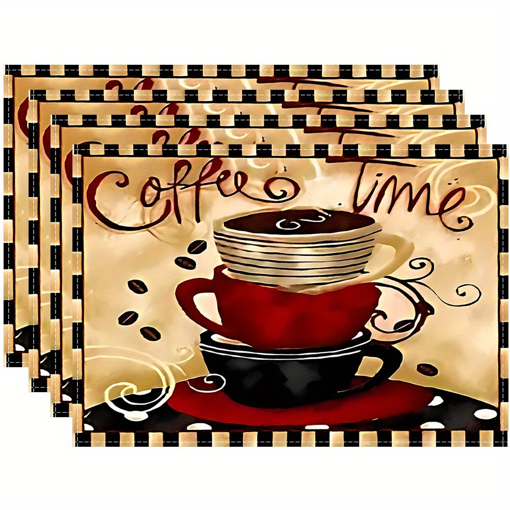 Image of 4pcs Kitchen Table Mat Placemat Set, Home Decor, Coffee Shop Decor, Print, , Farmhouse, Indoor And Kitchen, Home Decor Placemats, Home Goods