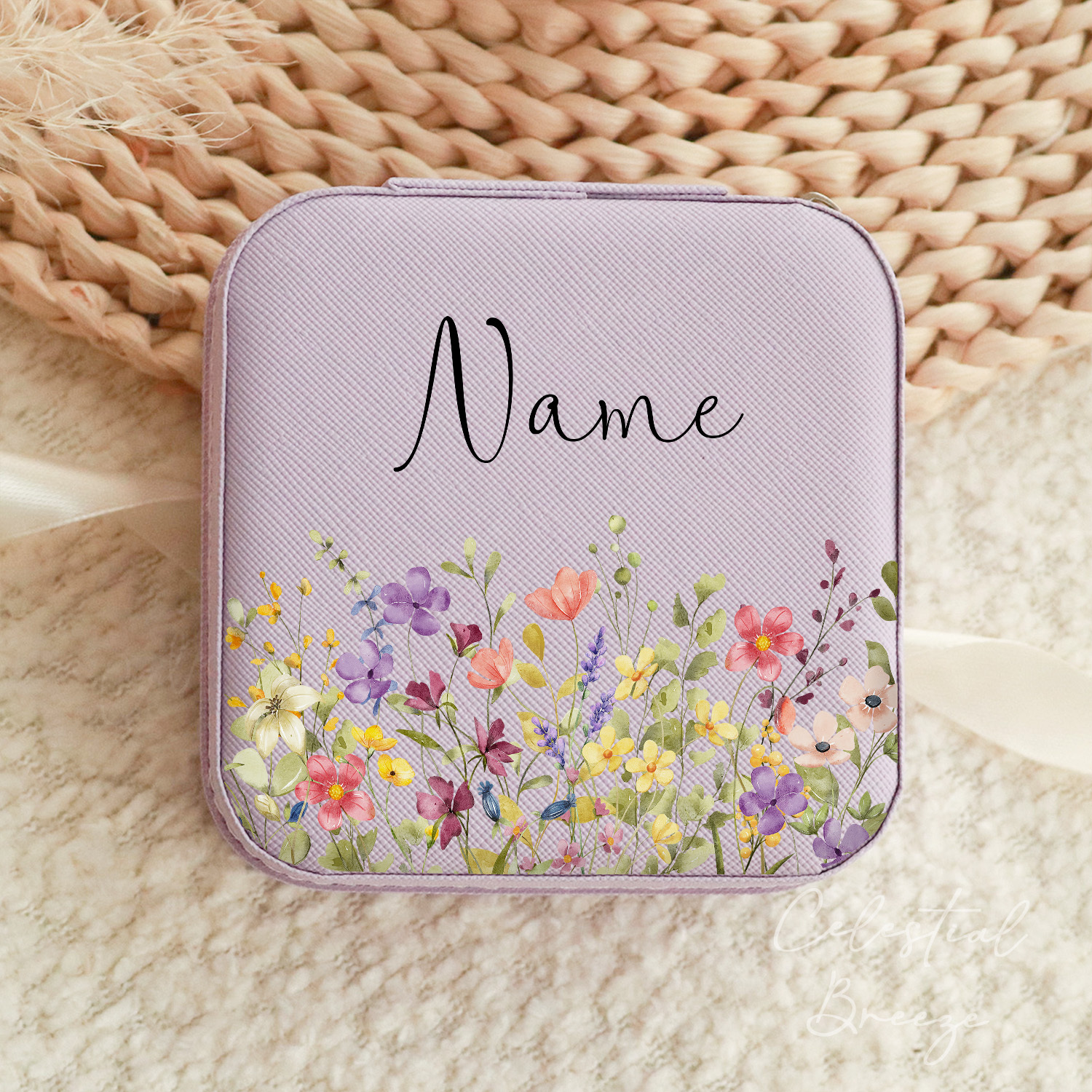 TEMU Personalized Floral & Succulent Jewelry Box, Custom Name Watercolor Print Travel Jewelry Case, Perfect Bridesmaid Gift, Birthday Present, Bridal