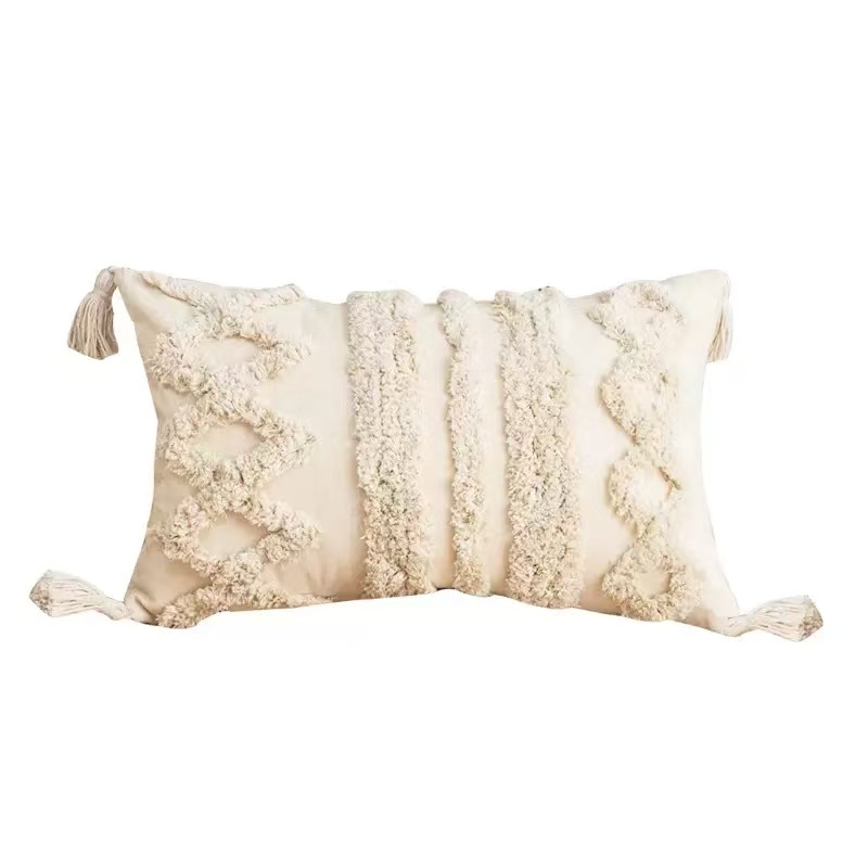 Bohemian Style Tufted Tassel Pillow Covers, Nordic Ins Style Cream-Colored Sofa Cushion Covers, Suitable for Guesthouses, Living Rooms, Bedrooms, And Window Seats, Featuring Wabi-Sabi Style Lumbar Pillow Covers