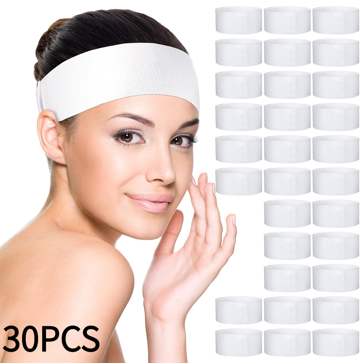 TEMU 30pcs Disposable Spa Facial Headbands, With Convenient Closure, Elastic Facial Headscarves, Soft Skincare Hairbands, Suitable For Women's Salons