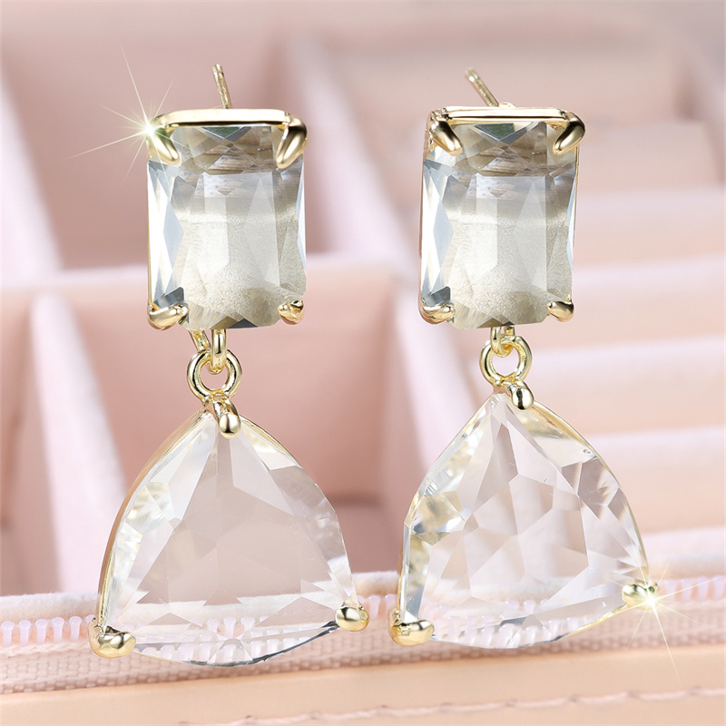 Triangular Cut White Stone Zircon Earrings, Birthday Gift