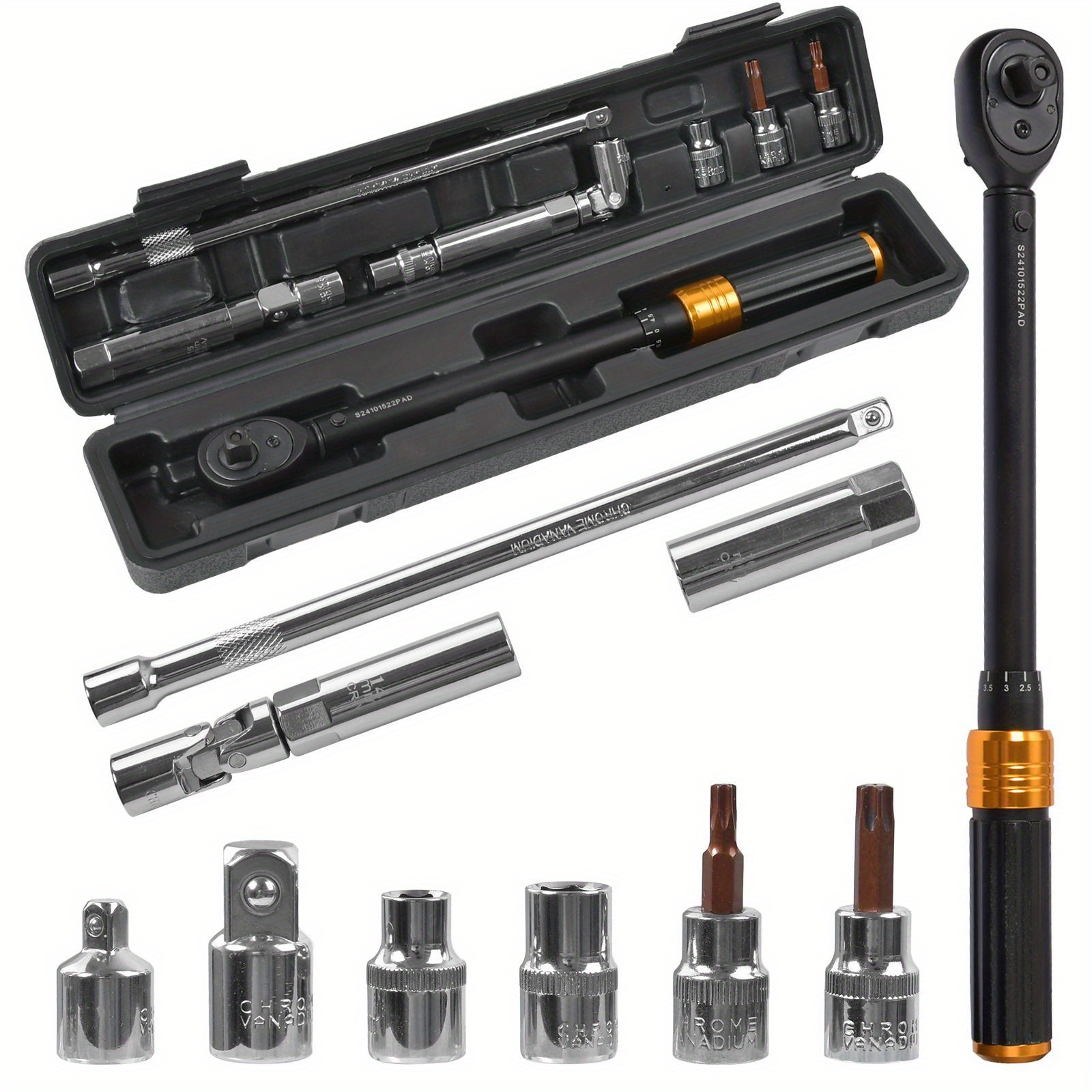 Adjustable 1/4" 3/8"1/2" 5-60nm Torque Wrench Tool Set