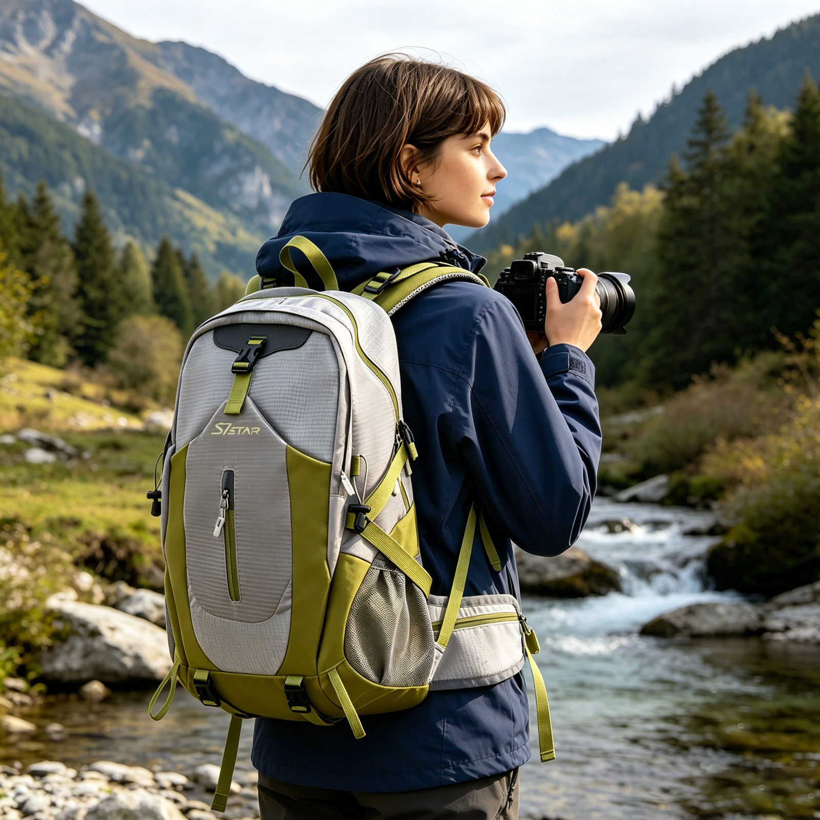 Outdoor Hiking Backpack With Waist Zipper Pocket Built-in Emergency Survival Whistle Spacious Storage Widened Breathable Shoulder Straps Trekking Pole Fixing Webbing For Hiking And Outdoor Trips