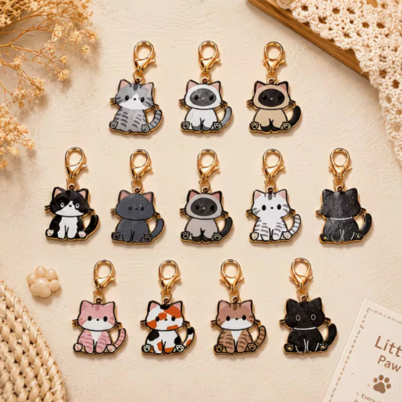 TEMU 12pcs Cute Alloy Cat Keychain, Cute Keychain Cat Metal Bag Charm, Golden Bag Charm Suitable For Car Key Chain, Birthday Gift