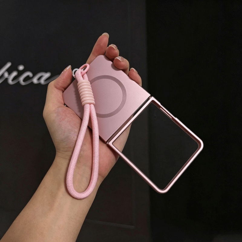 TEMU Phone Case - With Hand Wrist Lanyard Foldable Flip Phone Case, Magnetic Wireless Charging Compatible Matte Hard Cover For Z Flip 8/flip 7/flip