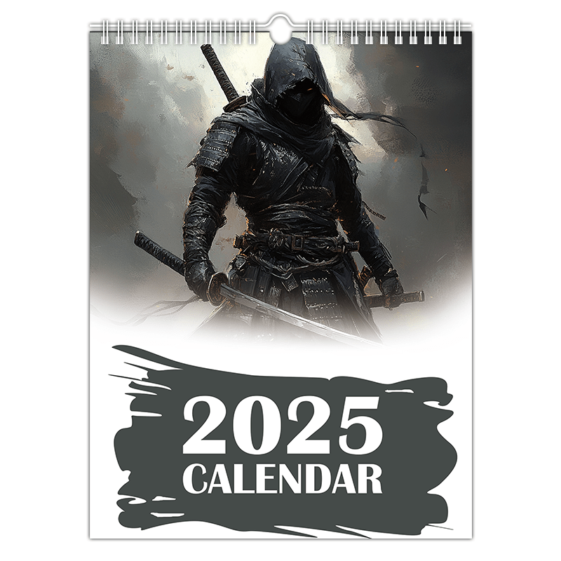 

1pc 2025 Warrior Wall Calendar, 12-month With Metal Hanging Ring, Paper Material, Large Blank Areas For , Holiday , And Quality