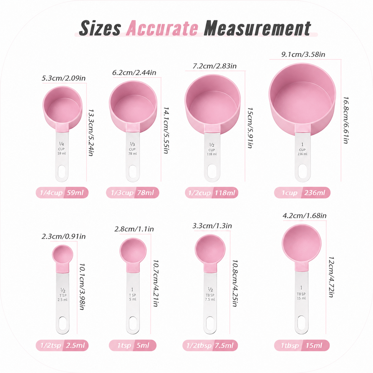 TEMU Ensemble de 8 cuillères à mesurer et tasses en acier inoxydable colorées - avec poignées antidérapantes pour un rangement encastré - Cuillères à