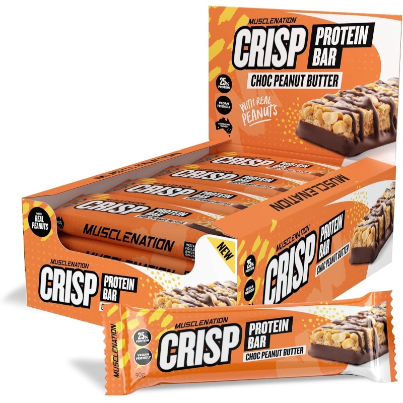 Choc Peanut Butter Crisp Protein Bar U2013 High Protein, Crunchy Snack Milk Chocolate U2013 Post - Workout or On - Go Fuel 12x 50g