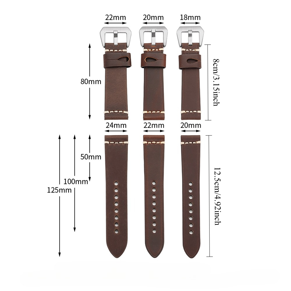 horlogeband van premium geoliede gewaxte leer 20mm 22mm 24mm – getextureerd mat  -oppervlak met robuuste constructie & contrasterende stiksels aan de rand in canvasstijl – zachte voering & geborstelde vierkante gesp – geweldig cadeau voor valentijnsdag, vaderdag & kerstmis