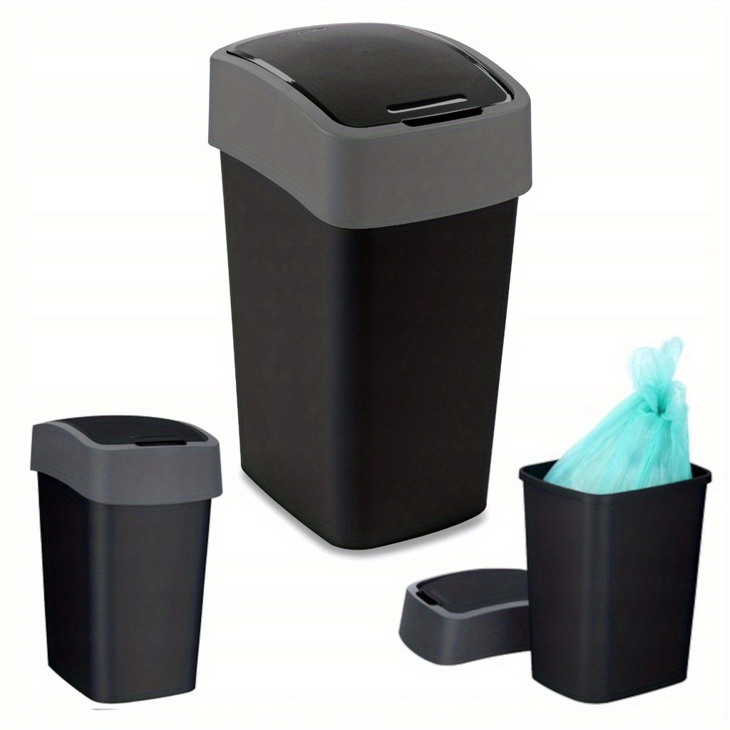 

Curver 25l Trash Bin - Sleek Black, Plastic, Rectangular Waste Basket With Hinged Lid For Use