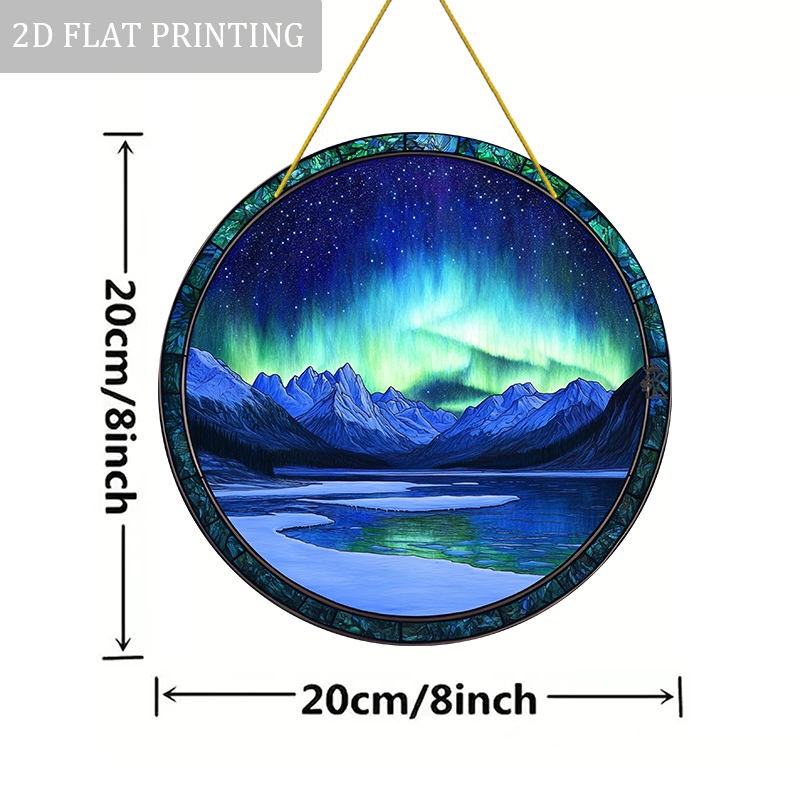 TEMU 2d Flat, 2d Flat 1pc Northern Lights And Painted Style Acrylic Sun Catcher Hanging Ornament, Natural Decoration (8 Inches * 8 Inches), Decor,