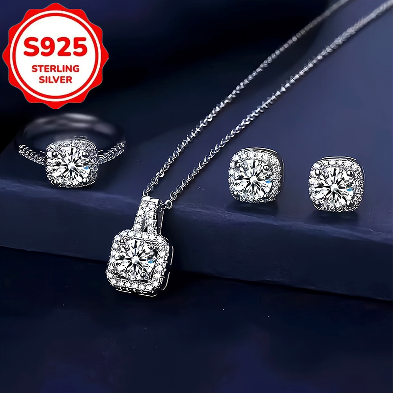 s925 silver 4pcs fashionable and simple   necklace earrings rings party commemorative gifts exquisite christmas and birthday gifts for   suitable for daily   and other occasions to wear Product details 2