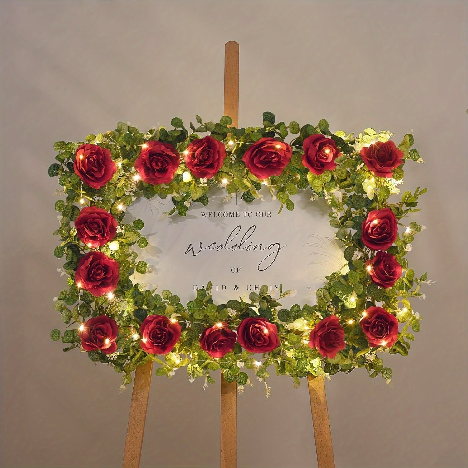 TEMU 1 Pack 6.5 Ft Artificial Eucalyptus Garlands With Flowers Valentines Day Room Decor Floral Greenery Garlands With Lights Fake Flower Vines For