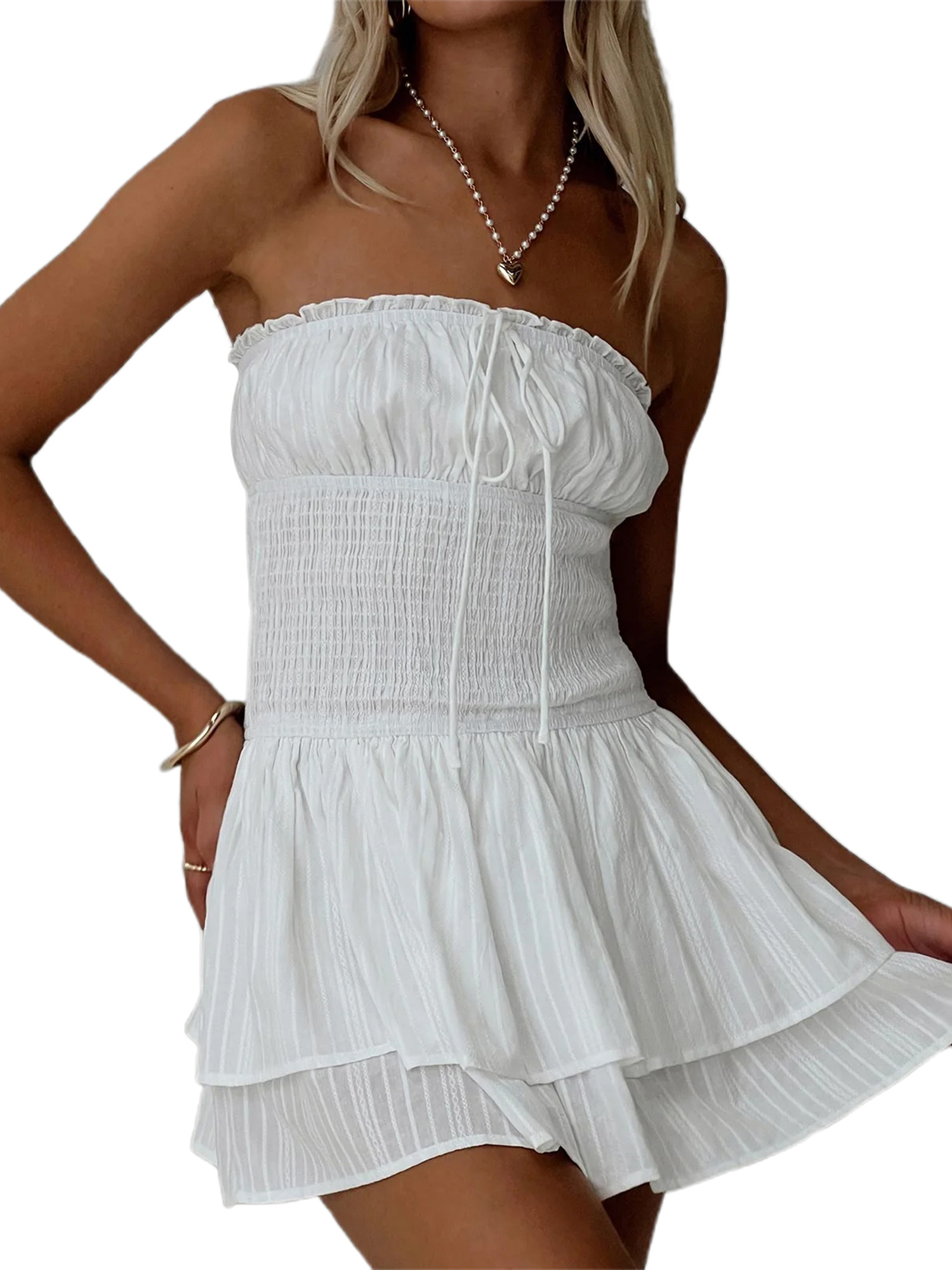 women mini dress, strapless backless pleated solid summer tube dress  clubwear | Shop Now For Limited-time Deals | Temu