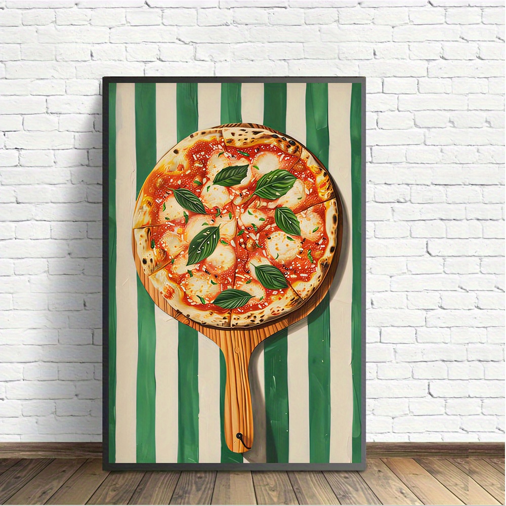 TEMU 1pc Wall Art - Frameless, Minimalist Italian-themed Canvas Print With Fresh Basil & Tomato Design, Dining Room, Kitchen, Or Living Room Decor,