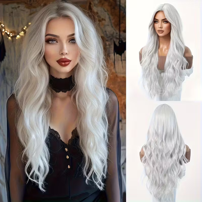TEMU Hot Selling Middle Part Long Curly Wig For Women, Natural Fluffy Soft Synthetic For Cosplay Costume Wigs