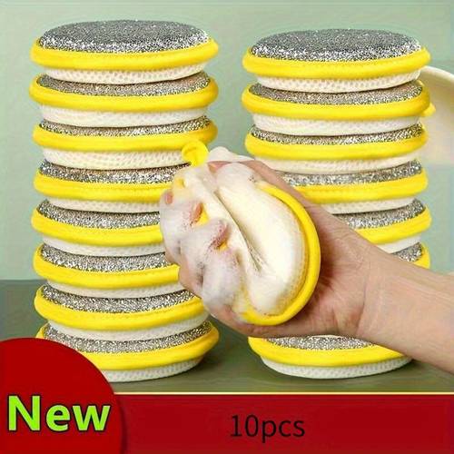 10pcs multifunctional kitchen cleaning sponge and scraper durable washable polyester bowl cloth suitable for sinks stoves pots etc multifunctional cleaning tool for bedrooms kitchens living rooms