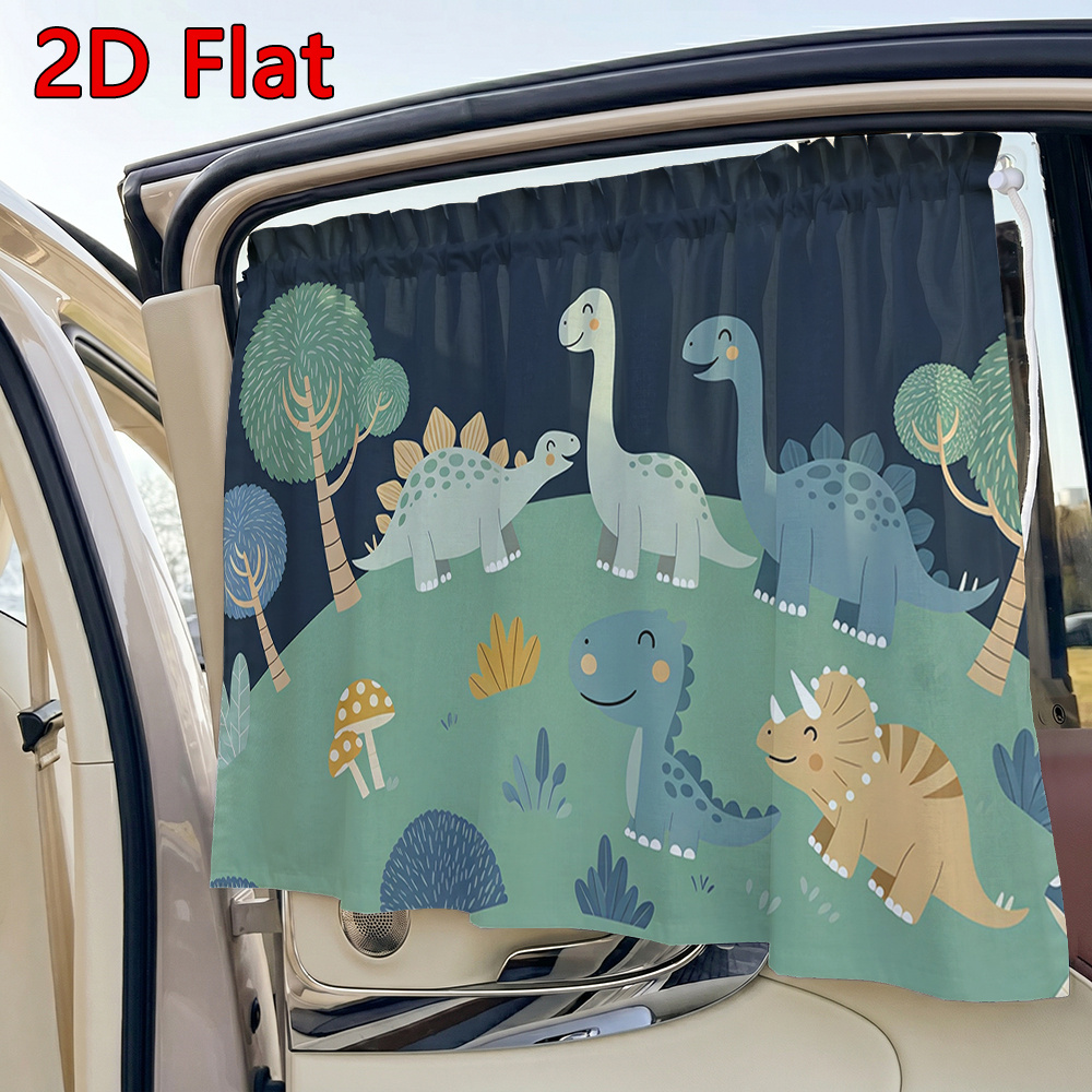TEMU 1pc Adjustable Suction Cup Car Sunshade Curtain With & Dinosaur Forest Print - Suitable For Travel, Camping, , Heat Insulation Window Shade For,