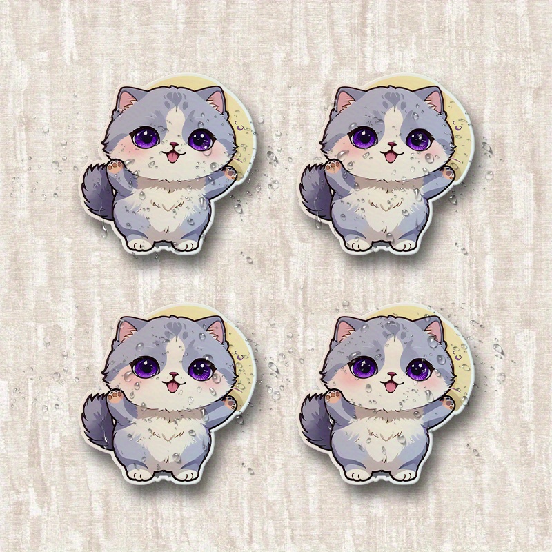 4pcs Blue Cat Sticker Cute Fluffy   Purple Kitty Kitten     - for bumpers, windows, laptops, trucks,  , water bottles, -   le and versatile