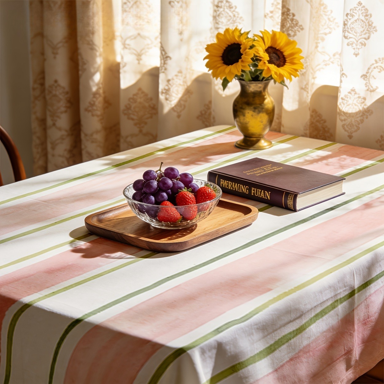 TEMU 2d Tablecloth, 1pc, Rectangular, Watercolor Stripe Style, Pink And Scheme. Made Of, Suitable For Indoor And Outdoor Holiday Party Decorations.