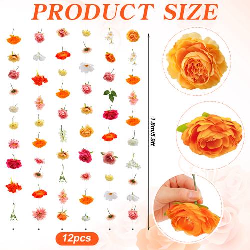 12pcs 70 8ft flower garlands hanging artificial vine decor from ceiling floating floral backdrop silk flower garland for wedding home garden wall arch rose