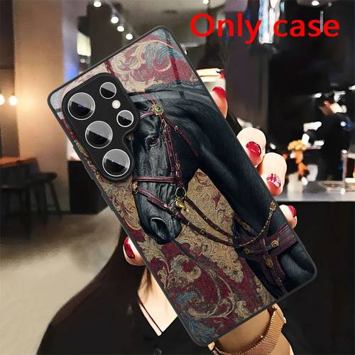 phone case popular with elegant harness pattern background luxurious black uv printed glass phone case camera protection compatible with samsung galaxy s25 ultra s24 s23 s22 s21 s20 ultra fe plus a06 a56 a36 a15 a25