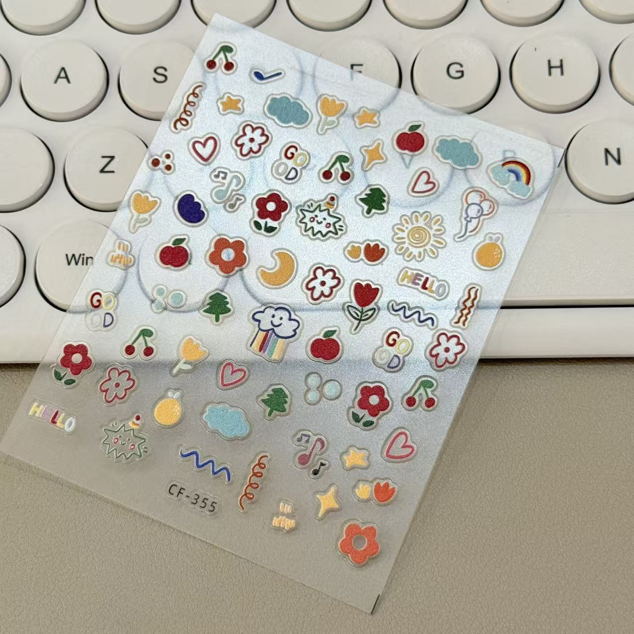 TEMU Cute Nail Art Stickers, New Dopamine-style Embossed Stickers From Book, Cartoon Nail Flowers Adhesive Stickers