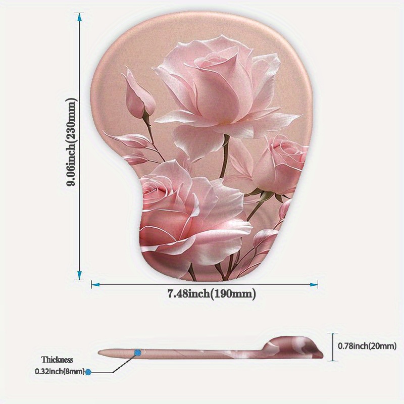 TEMU 1pc, Tapis de Souris avec -Poignes, Motif Rose, Tapis de Souris Ergonomique de Jeu, Tapis de Souris Portable et Confortable Adapté , à et aux ,