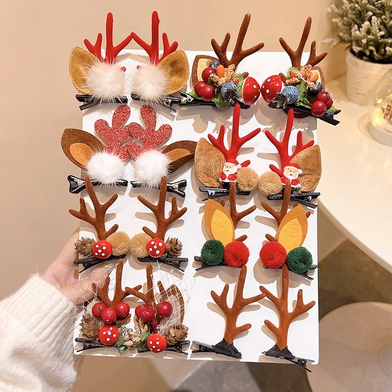 TEMU 10pcs Christmas Dress Up Hair Clip, Sweet And Cute Elk Hair Ball Mini Hair Clip Set, Christmas And New Year Party Women's Dress Up Headwear