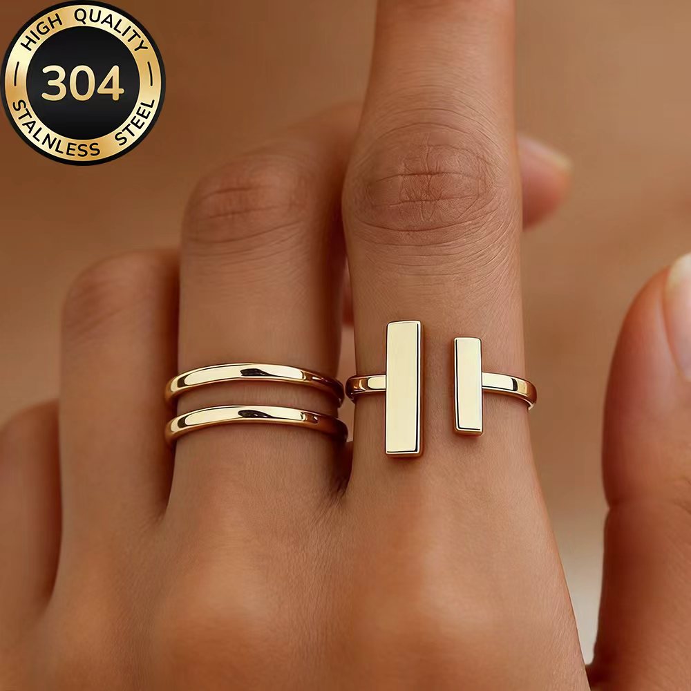 2pcs High-Quality Stainless Steel Stackable Open Ring Set