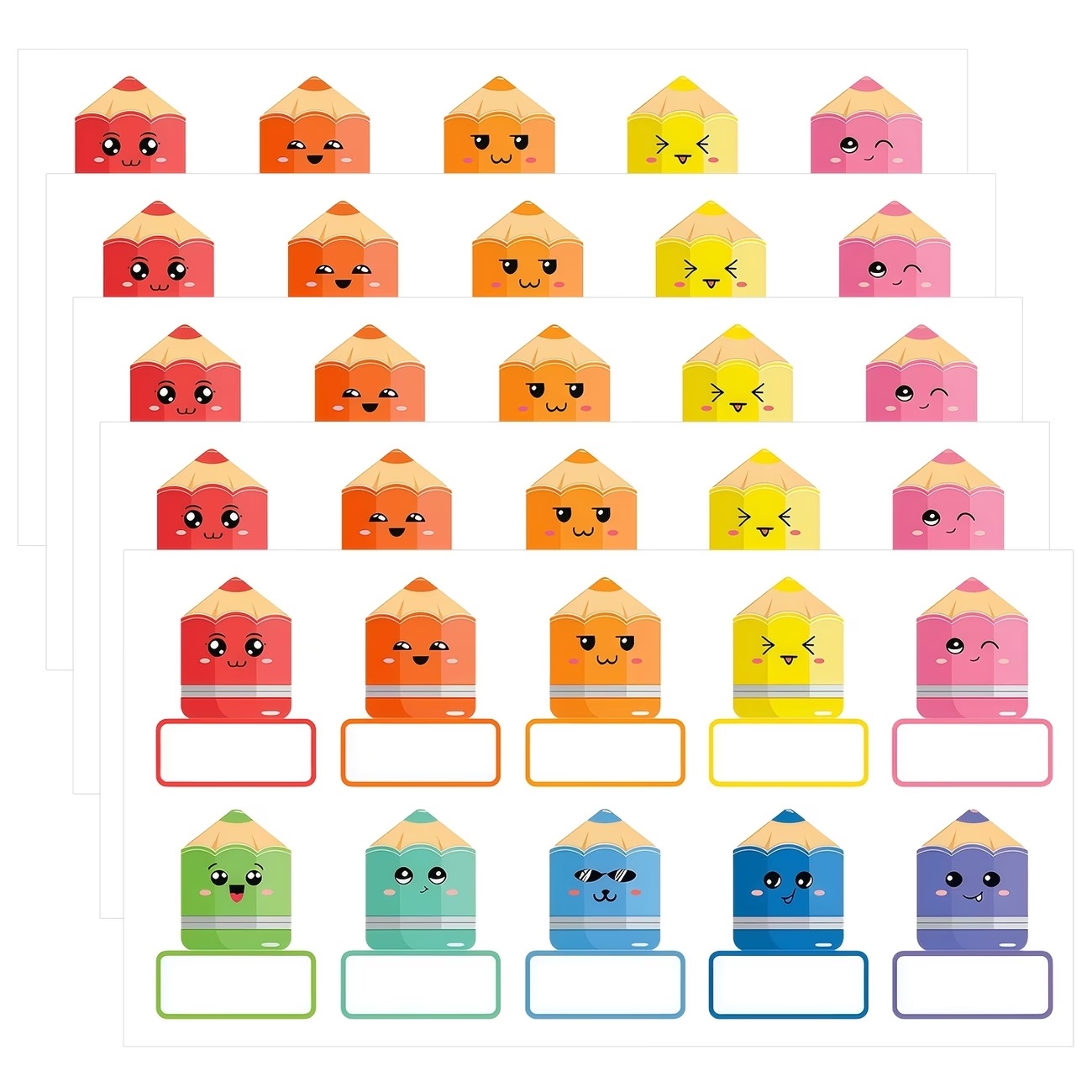 TEMU 50pcs Autocollants de nom de crayon de couleur, Étiquettes de crayon auto-adhésives, Autocollants d'étiquettes auto-adhésives de rentrée