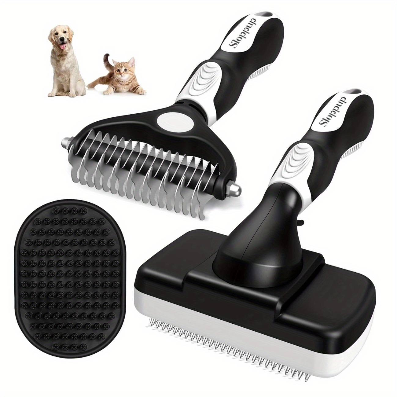 TEMU Kit de para Perros 3 Piezas - Cepillo Desenredante, Cepillo Autolimpiante , Cepillo de Baño, Cepillo para Perros y Gatos, Peine Antipulgas,