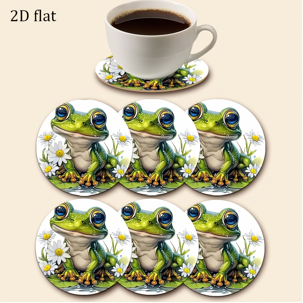 TEMU 6pcs Wood Coasters Suitable For Desktops, Picnic & Camping - Frog & For Lotus Pads, Frog-themed Table Protectors For Home Decor,, Party Gifts