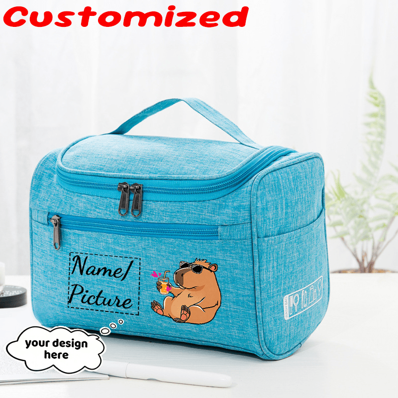 TEMU Sac de Toilette de Voyage Personnalisable à Multiples Poches – Organisateur de Voyage avec Nom/Photo Personnalisé, Trousse de Maquillage