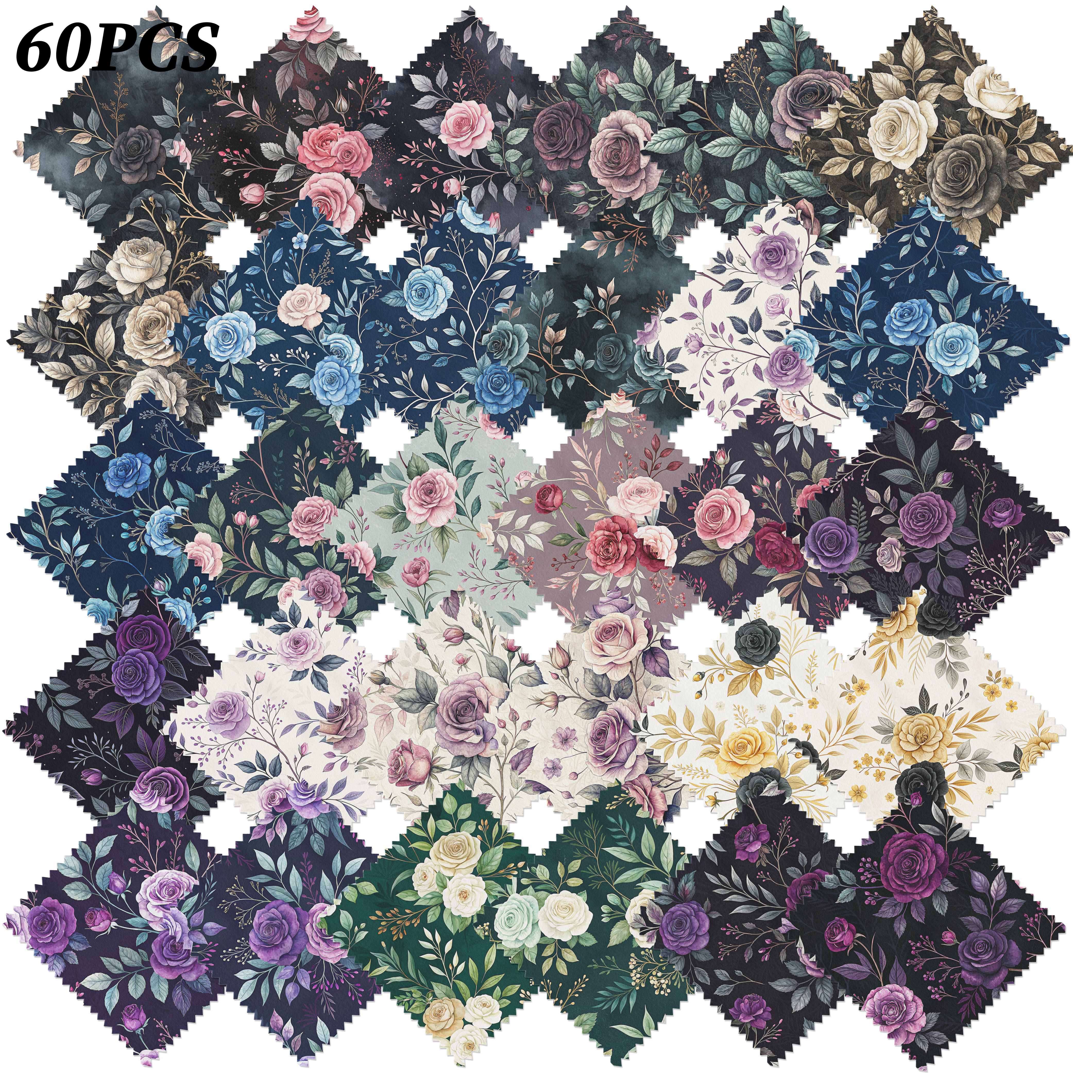 TEMU Tissu prédécoupé 5X5 pouces, motif floral rose aquarelle marine foncé, 60 pièces, 30 coordonnés, pack , tissu de couture, pour tapis de bol,