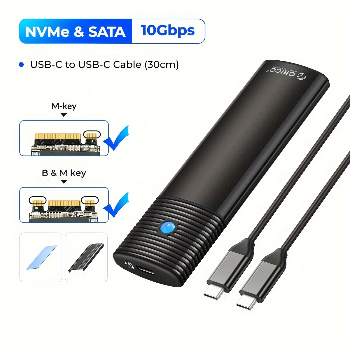 TEMU Orico M.2 Nvme Sata Ssd Enclosure Adapter Usb C 3.2 Gen 2 10gbps Nvme 5gbps Sata Pcie With Metal Heat Sink