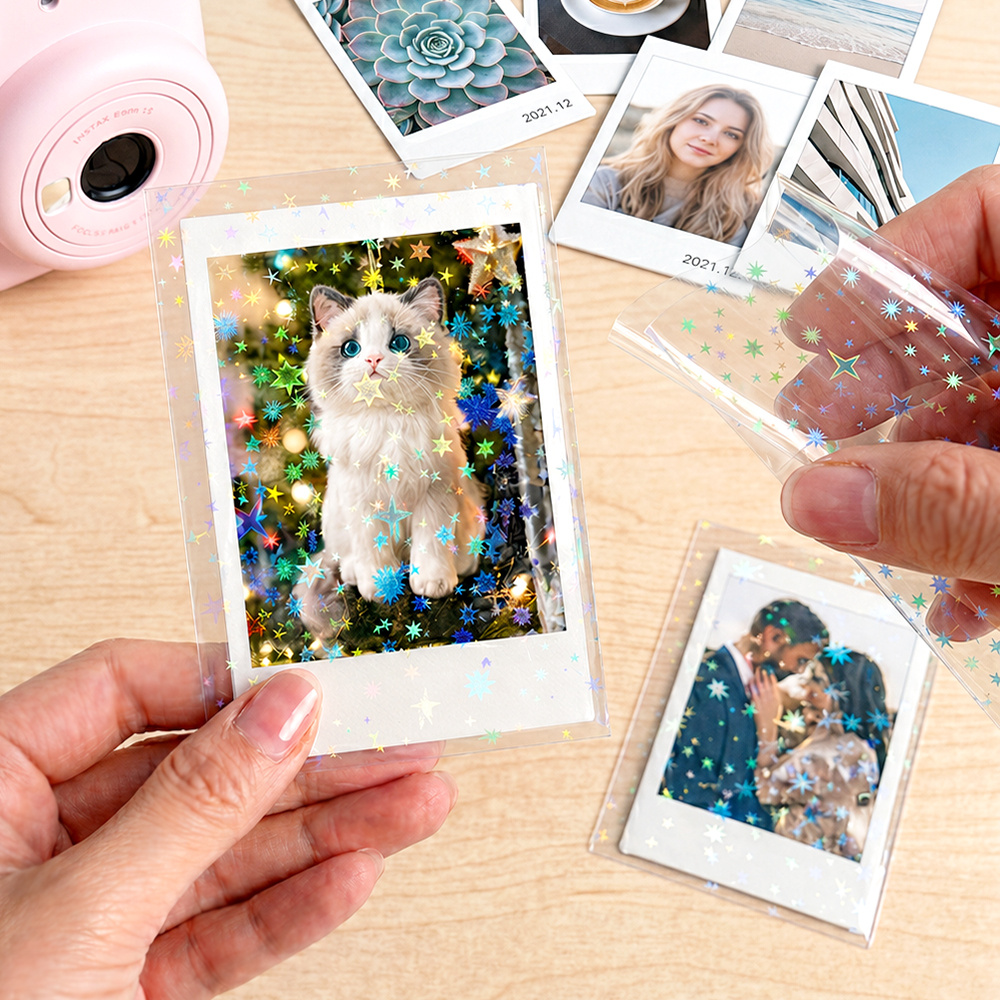 glitter card sleeves Mobutofu 4Pcs Glitter Photo Card Sleeves with Keychain Buckle for Id Cards  and Credit Cards