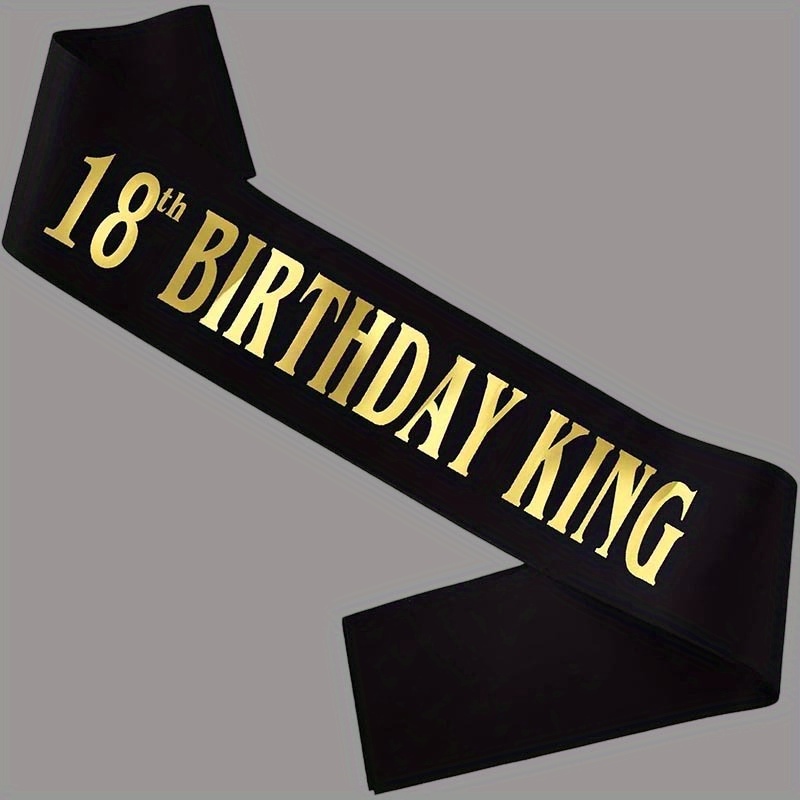 Image of 1pc 18th Birthday King Sash, Black Face Birthday Sash, Suitable For Men, 18th Birthday Party Gift Decoration, Party Photo Booth Props (black-golden)