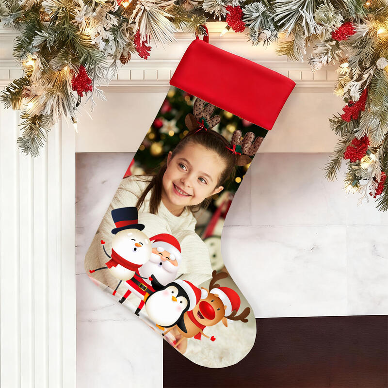 TEMU Bas de Noël Patchwork Personnalisé 18 pouces avec Nom/Photo/Logo - Transfert Thermique Durable - Décoration en Mélange Poly pour Cheminée, Sapin